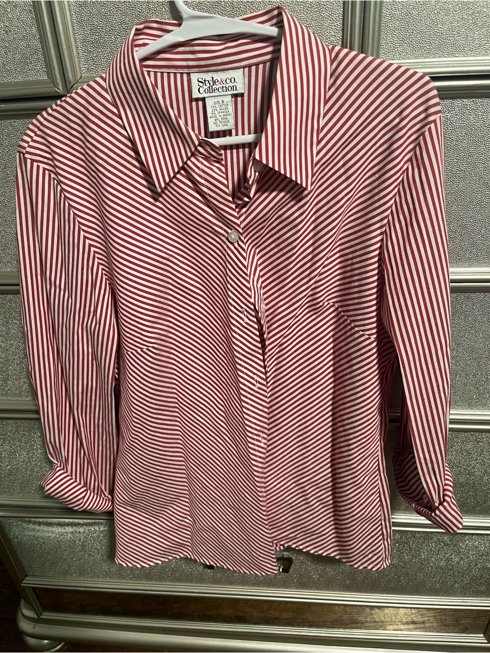 Style & Co. Red and White Striped Button-Down Blouse
